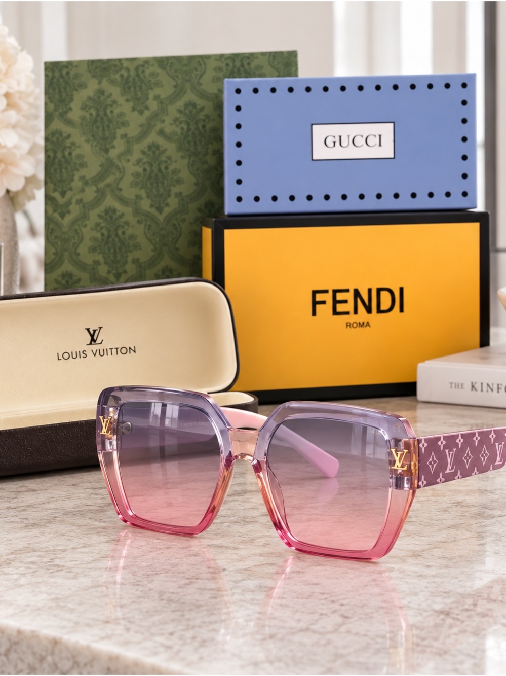 LV Lavender-to-Pink Gradient Square Sunglasses